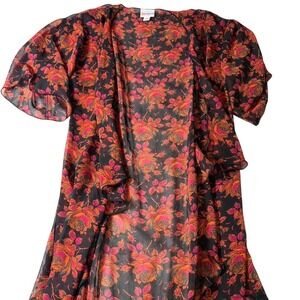 LuLaRoe Floral Kimono Sheer Duster Black Orange Pink Size S